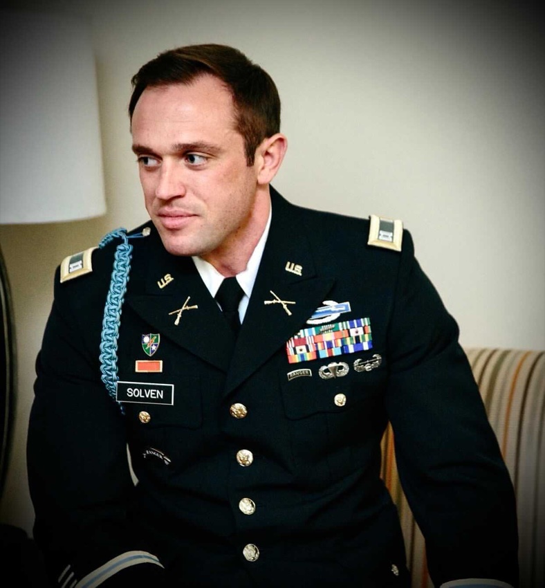 Jeramiah Solven in U.S. Army dress uniform with Ranger tab and Regiment scroll